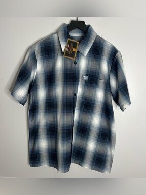FB County Checkered Short Sleeve Flannel Shirt Mens Medium Blue NWT